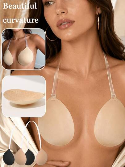 1pc Halter Invisible Adhesive Bra, With Detachable Invisible Shoulder Straps, Adhesive Bra, Suitable For Women's Backless Dresses, Washable