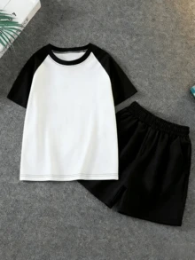 Men T-Shirt Co-Ords - White Black - View 2