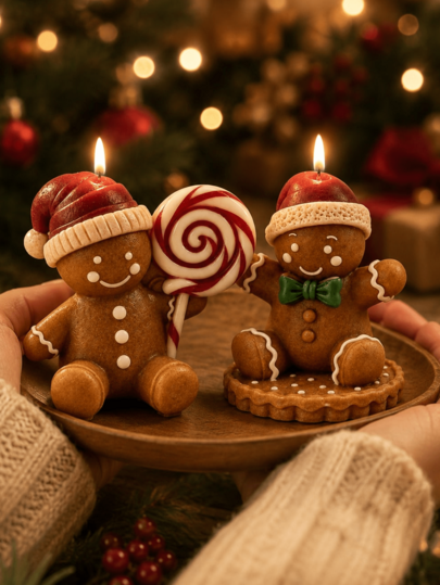 3D Christmas Gingerbread Man Silicone Candle Mold, Christmas Hat Gingerbread Man Rotating Lollipop Mold, DIY Aromatherapy Candle Plaster Resin Christmas Decoration Craft Mold
