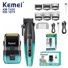 2Pcs Kemei Professional Hair Clipper And Shaver Set KM-1819/KM-T420, Men's Grooming Kit With LCD Digital Display, Cordless Haircut Machine With Guide Combs, USB Rechargeable, Ideal Gift For Men - View 1