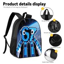 1PC/2PCS/3PCS Backpack, Shoulder Bag And Storage Bag, Blue Pixel Style Alien Creature Pattern With Starry Sky And Spaceship Background, Suitable For Office Workers Or Tech Enthusiasts For Daily Commute, Study And Travel - Printed Bag - View 6