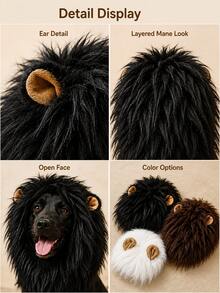Pet Lion Mane Wig Hat With Ears, Suitable For Dogs, Halloween Costume Headpiece, Pet Outfit, Cute Animal Style Hat, Fun Party Accessory For Cats And Puppies, Holiday Dress-Up Gear, Photo Prop, Holiday Celebration, Puppy Accessory Set - Multicolor - View 8