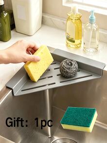Kitchen Sink Triangle Corner Storage Rack, Draining Basket Sponge Holder, Multi-Functional Kitchen Draining Storage Rack, No-Drill Space-Saving Countertop Storage Rack, Hollow Quick-Dry Draining Rack, Dish Cloth Soap Liquid Brush Holder - Multi-color - View 10