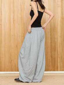 Women's Solid Color Casual Versatile Daily Wear Wide Leg Sweatpants - Light Grey - View 6