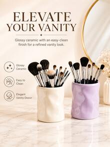 1pc 12oz Makeup Brush Holder, Large Capacity Makeup Brush Organizer Cup, Sculptural Wave Design Vanity Storage, Suitable For Vanity, Bathroom Countertop, Bedroom And Dorm Decor - New Corrugated Cylinder - View 8