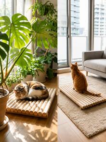 Solid Wood Cat Scratcher Lounge, 2-In-1 Wooden Cat Resting Bed & Scratch Board, Sturdy Indoor Cat Furniture, Durable Cat Lounger For Cats - 30cm X 30cm - View 7