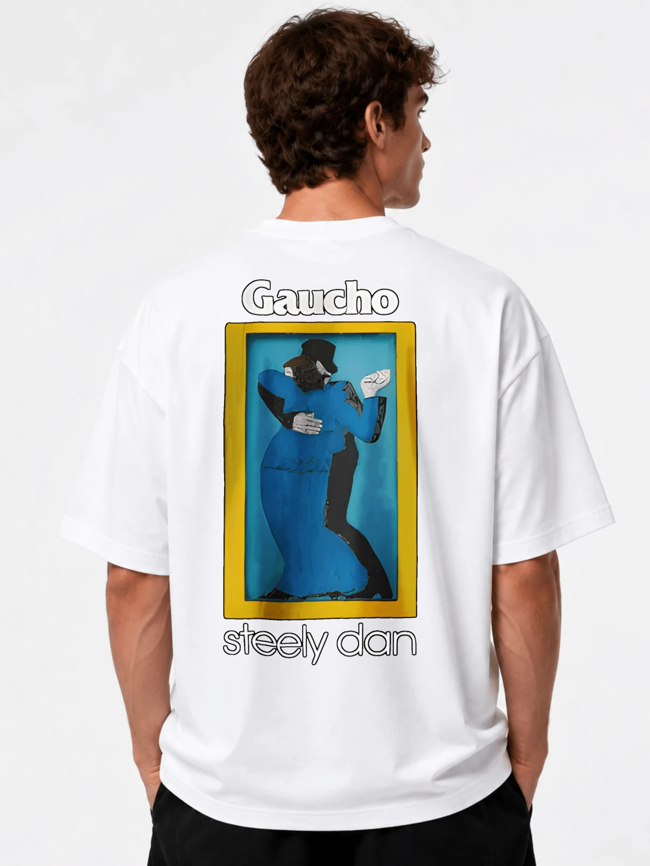 High‑End Casual Cotton Oversized Tee, Museum‑Inspired Look, Men Short‑Sleeve Back Character Art Print T‑Shirt - White - View 1