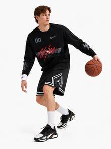 Nike 男士多功能宽松版型训练健身跑步休闲短裤 - 黑與白 - 查看 3