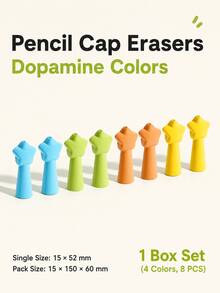 8pcs/Box Star Pencil Eraser Caps, Cute Pencil Topper Sleeve & Pencil Extender Caps For Kids, Kindergarten, Grade 1-2 School Supplies - Multicolor - View 9
