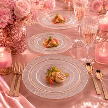 50/25/10pcs (7.5in/10.25in) Transparent Rose Gold Diamond Pattern Plates, Reusable And Washable, Ideal For Family Gatherings, Outdoor Picnics, Team Building Activities, Also Suitable For Parties, Weddings, Birthdays, Proms, Dinners, Halloween, Christmas. Tableware, Serving Tray, Birthday Plate, Plate, Tableware, Divided Plate, Dinner Plates, Reusable Plastic Plates. - View 2