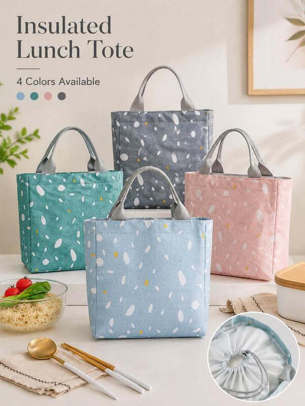 Bolsa de almuerzo aislada con cordón estilo lino, bolsa portátil para almacenamiento de comidas, bolsa de picnic de gran capacidad, bolsa plegable para almacenamiento de alimentos, adecuada para estudiantes y adultos, oficina, escuela, comedor al aire libre y uso diario, bolsa de almacenamiento para viajes