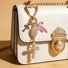 1pc Multi-Color Religious Cross Keychain, Decorated With Religious Love And Crystal Cross, Bag Charm, Bag Amulet, Pearl And Diamond, Cross Keychain, Bag Accessory, Cross Pendant, Wallet, Backpack Accessory, Earphone Case Accessory - Multicolor - View 2