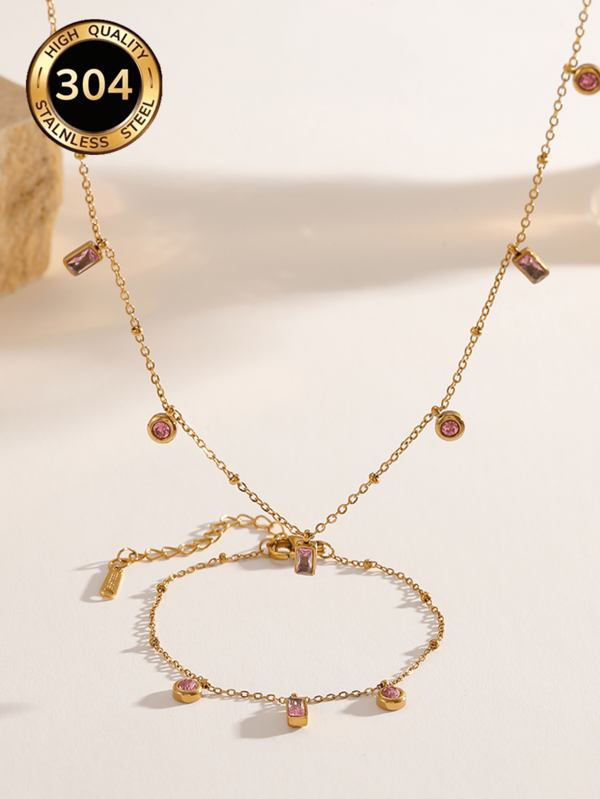 2pcs/1pc Square Bead Snake Chain Pearl Jewelry Set, 316 Stainless Steel Plated With 18K Gold. Delicate Snake Chain Paired With 3D Square Beads, Bracelet Adorned With Pearls, Minimalist And Gentle Style; Waterproof And Fade-Resistant, Comes With Adjustable Extension Chain, Suitable For Commute And Daily Wear.
