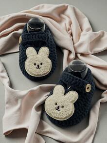 1 Pair Infant Slippers With Rabbit Applique, Beige And White, Infant Shoes - Dark Grey - View 4