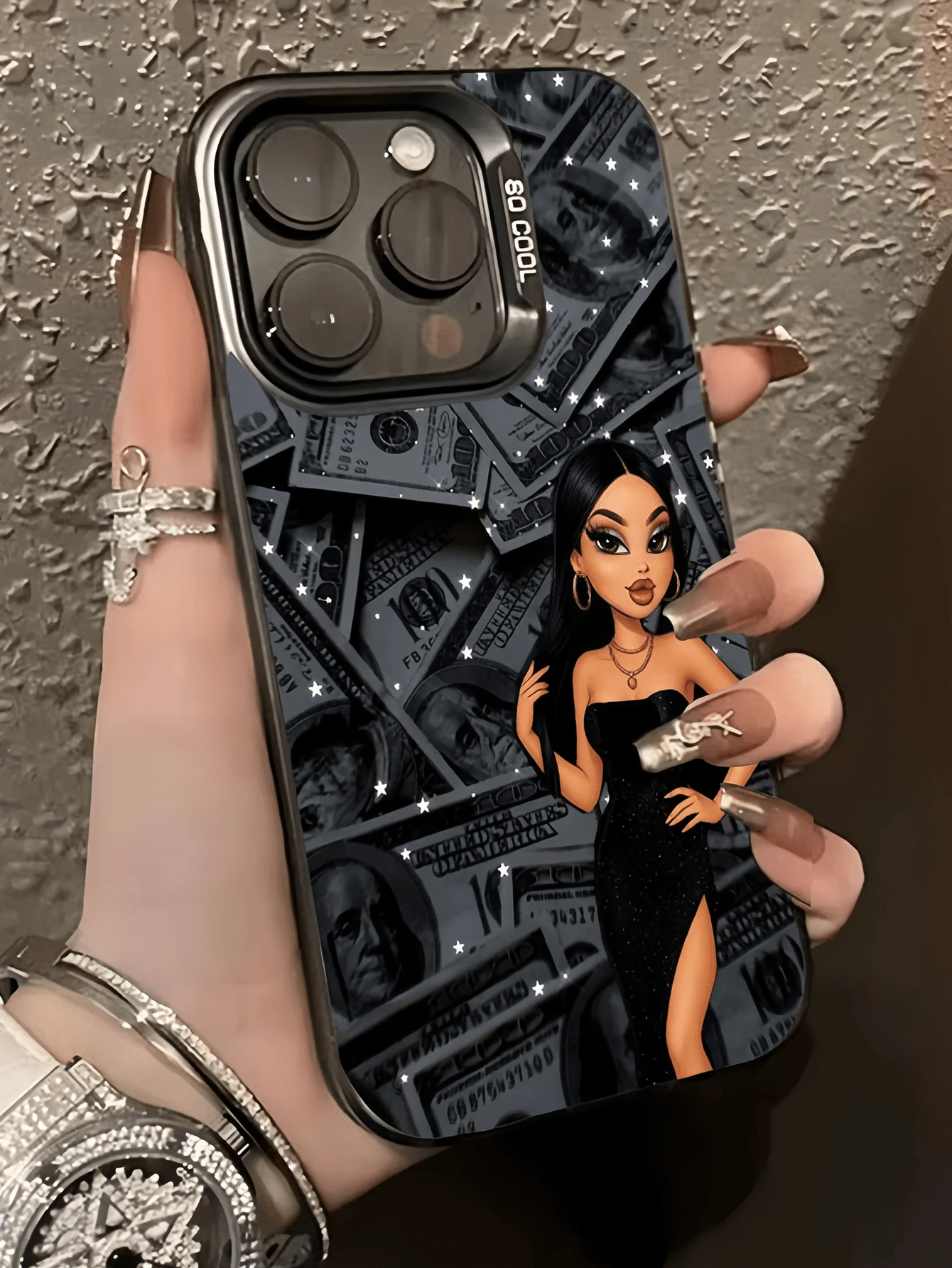 1件裝 Black Money Black Dress Girl 個性化極簡全包覆 TPU 防震手機殼,適用於 Apple 18 17 16 15 14 13 12 11 Pro Max Air 及系列 - 彩色 - 查看 1