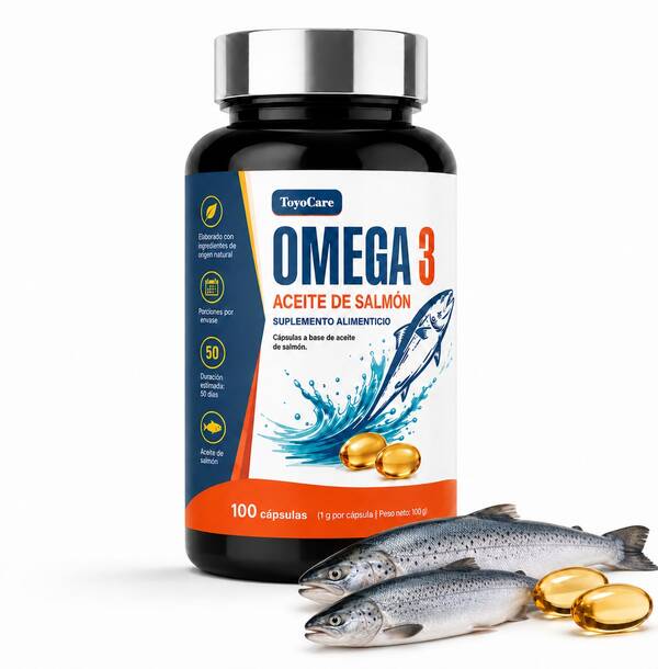 ToyoCare Omega 3 Aceite de Salmón Nórdico 2000 mg, Suplemento Alimenticio con EPA 600 mg y DHA 400 mg, 100 Cápsulas Blandas para Rutina Diaria