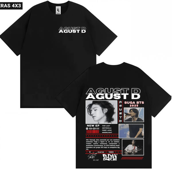 Agust D SSUGA BBTS Black Tee,Official Min Yoongi Merch,Agust D Print Front, Portrait Collage,Song Titles & Signature Back, Vintage Punk Fan Collector.
