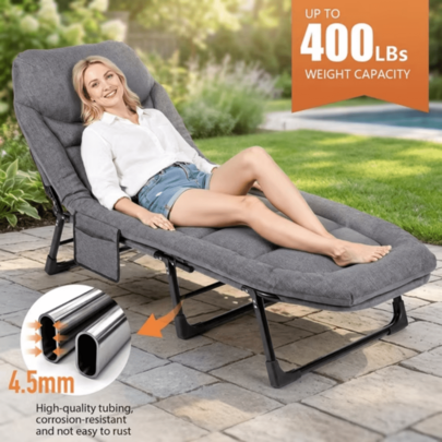 LEO IRIS 6-Tier Adjustable Camping Foldable Bed - 600-Pound Load Capacity Portable Bed With Mattress And Pillow | Breathable Fabric + Reinforced Metal Frame Suitable For Hiking And Outdoor Leisure (Compact Fold) For Outdoor Use Only
