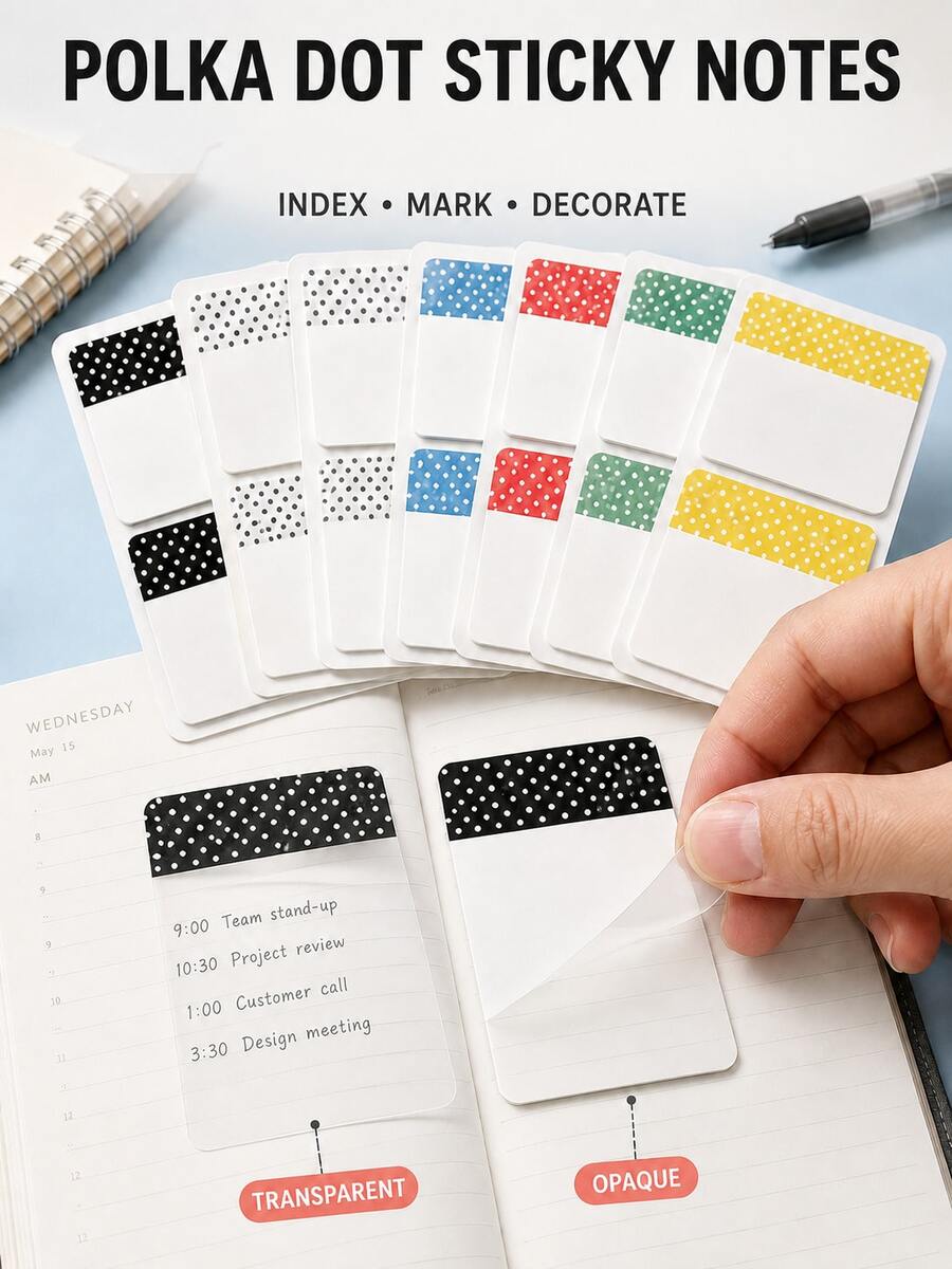 Polka Dot Transparent Sticky Notes, Index Tabs Scrapbook Material Stickers, Including Polka Dot Style Elements, Folder File Bag Index Tabs, Bookmarks, Scrapbook Decoration Tape Sticker Set, DIY Scrapbook Decoration Stationery, Holiday Gift - Multicolor - View 1