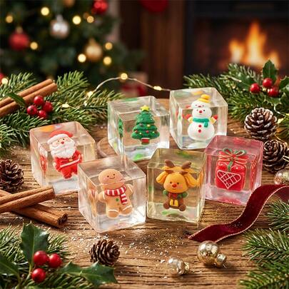1pc Christmas Cube Transparent Ice Block Squishy, Slow Rebound Stress Relief Toy, Christmas Atmosphere Decompression Venting Toy, Birthday, Halloween, Christmas, Valentine's Day, Easter, Ramadan Gift, Holiday Desktop Decoration Ornament