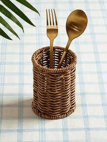 Cylindrical Hollow Woven Rattan Tableware Storage Basket, Decorative Desktop Organizer Box, Suitable For Kitchen, Dining Room, Home, Party Daily Table Decoration - Multicolor - View 10