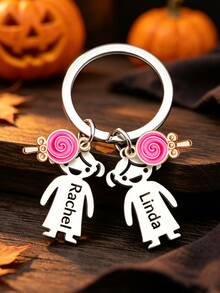 Halloween Custom Candy Keychain, Trick-Or-Treat Series. Personalized Engraved Stainless Steel Name Keychain, Custom Family Gift For Holidays - Silver - View 15