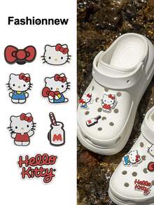 7 Styles/Set | Sanrio Cute Cartoon Hello Kitty Shiny Shoe Charms (Durable High-Quality PVC Material), Suitable For Sandals, Clogs, Bags, Bracelets - Perfect Gift For Friends On Halloween, Christmas, Valentine's Day, Birthday (Mixed Set Randomly Sent) - Multi-color (Style Randomized) - View 2