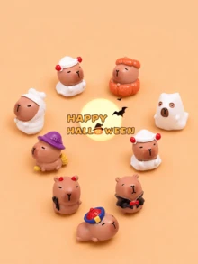 9pcs Creative Cartoon Christmas Capybara Series DIY Shoe Charms Resin Mini Pendants, Hollow Out Clogs Decoration, Holiday Party Favors Gifts - Multicolor - View 6