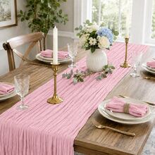 15 Packs Light Pink Cheesecloth Table Runner, Gauze Table Runner 35*120 Inch Sheer Crinkled Boho Rustic Table Runner For Wedding Party, Baby Shower, Birthday, Bridal Shower, Thanksgiving, Friendsgiving, Engagement Party, Home Decor - Light Pink - View 8