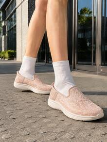 Skechers Women's ON-THE-GO FLEX RADIANT Slip-On Mesh Shallow-Cut Lightweight Comfortable Walking Shoes 138363-BLSH - Nude Pink - View 2