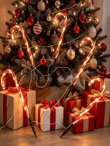 One By Five Christmas Outdoor Decoration LED Solar Powered Candy Cane Lights, Outdoor Holiday Decor Suitable For Garden, Lawn, Pathway, Fence, Yard, Entrance Walkway, Landscape Lighting And Night Scene Atmosphere Decoration - Multicolor - View 5