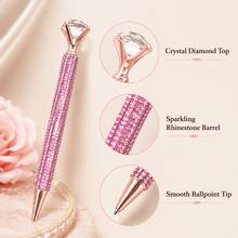 10pcs/Set Sparkling Rhinestone Ballpoint Pen Set, Diamond Top Shiny Crystal Metal Pen, Luxury Decorative Office Stationery Gift - Assorted - View 4
