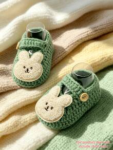 1 Pair Infant Slippers With Rabbit Applique, Beige And White, Infant Shoes - Mint Green - View 1