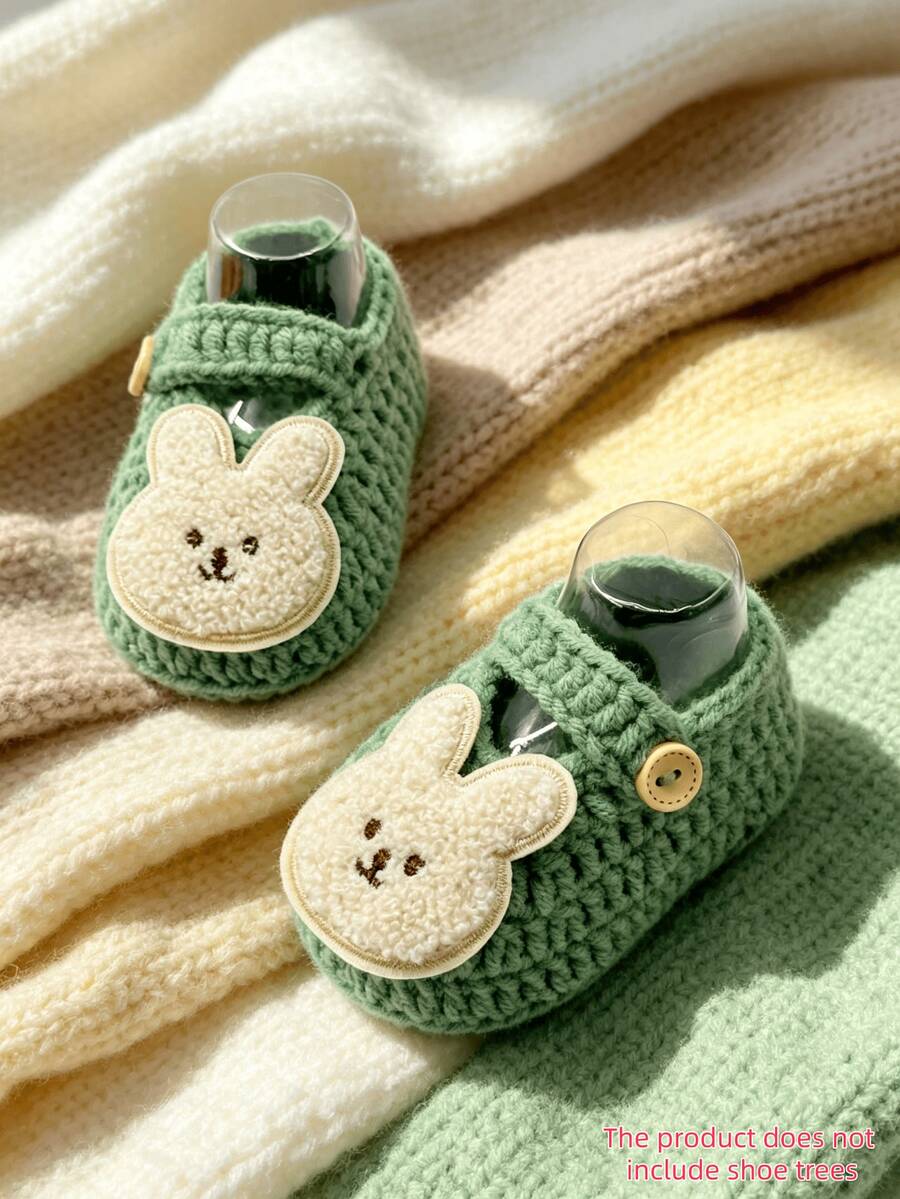 1 Pair Infant Slippers With Rabbit Applique, Beige And White, Infant Shoes - Mint Green - View 1