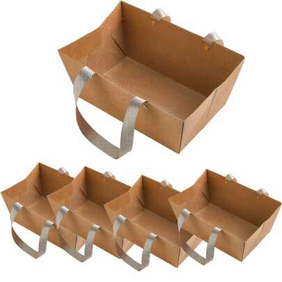 DIY Bulk Gift Basket Tote Bags, 1/10pcs Kraft Paper Cardboard Trays With Handles, 9.8 X 6.5 X 4.3 Inches, Gift Packaging, Suitable For Wedding Shower, Graduation Party, Anniversary Party, Exhibition