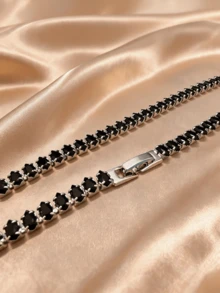 Black Emerald Cut Jewelry Set Necklace Bracelet Earrings - Black - View 4