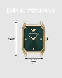 Jam Tangan Wanita Mewah Retro Armani AR11399, Casing Segi Delapan Emas, Dial Hijau Tua Mengkilap, Jam Tangan Quartz dengan Indeks Kristal untuk Gaya Sehari-hari - Hijau - View 4