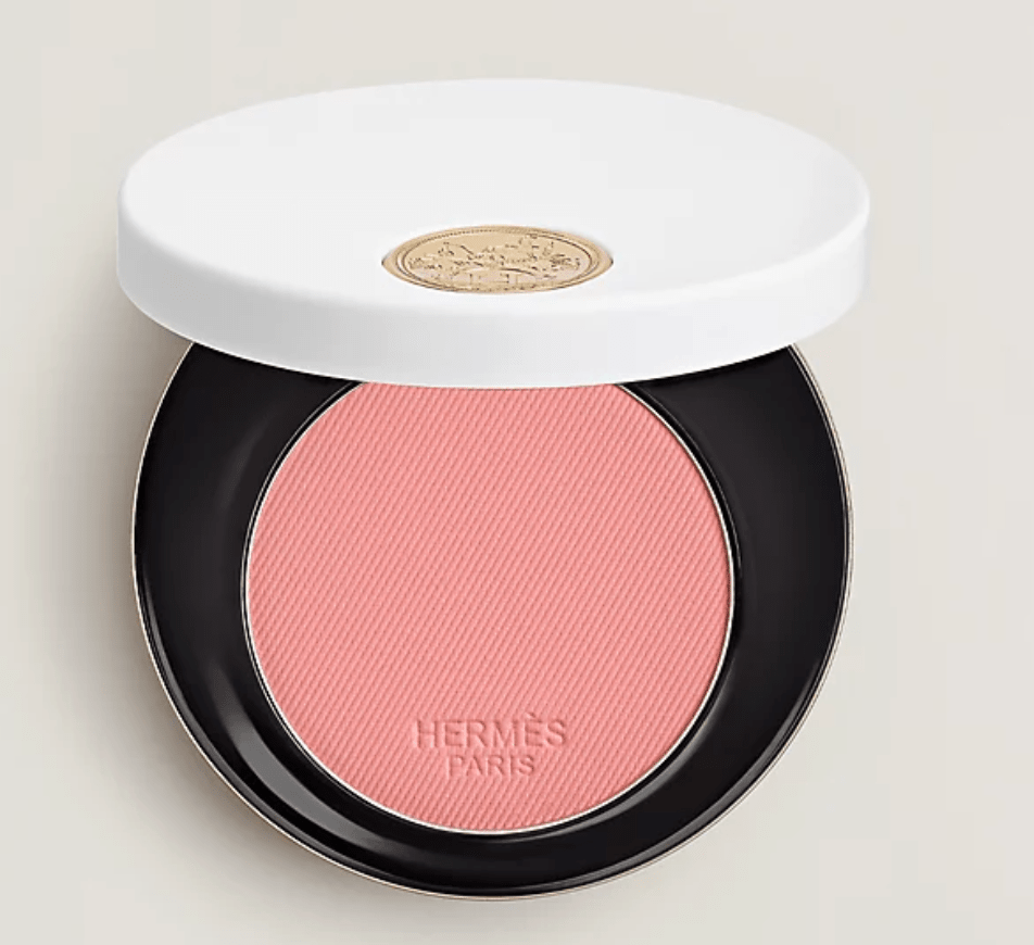 HERMÈS Rose Blush 6g #19#23#28#37 | Rose Pink Series Semi-Matte Satin Texture Diagonal Silk Scarf Embossed Refillable Powder Core Sandalwood Green Tea Fragrance White Gold Round Compact