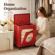 Foldable Clothes Storage Box Cabinet, Large Capacity Bedroom Wardrobe Organizer Box With Flip-Top Front Door For Clothes And Blankets - Red - View 11