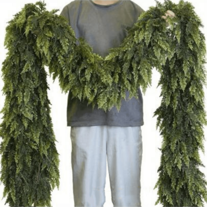 180cm/70.86in 人造聖誕花環，逼真諾福克松藤蔓花環，栩栩如生的常綠植物掛飾，適用於壁爐架、門、窗戶、餐桌、門廊、牆壁，室內外節日裝飾，聖誕派對、感恩節家居裝飾