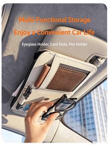 Premium PU Leather Car Sun Visor Organizer – Multi-Compartment Holder With Glasses Clip, Pen Slot, Card Slots, And Mesh Pocket; Universal Interior Accessory For Storing Documents And Cards. - A - View 4