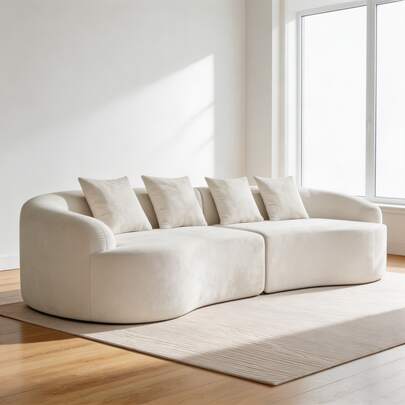 110" Boneless 4 Seater Sofa Couch, Modern Oversized Curved Cloud Sofa, Chenille Upholstered Deep Seat Sectional Couch, No Assembly Required, Home Furniture For Living Room