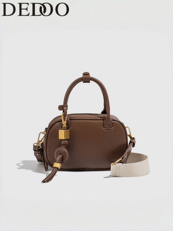 Dedoo Women Mini Boston Handbag,PUCanvas Spliced,Gold Lock Hardware,Top HandleRemovable Strap,Vintage Fashion Purse For Daily Dating, Shopping Travel