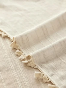 1/24Pcs Bohemian Style Minimalist Striped Tassel Edge Tablecloth, Suitable For Dining Room, Living Room, Holiday Party, Home Daily Decoration, Skin-Friendly, Washable And Reusable - Beige - View 7