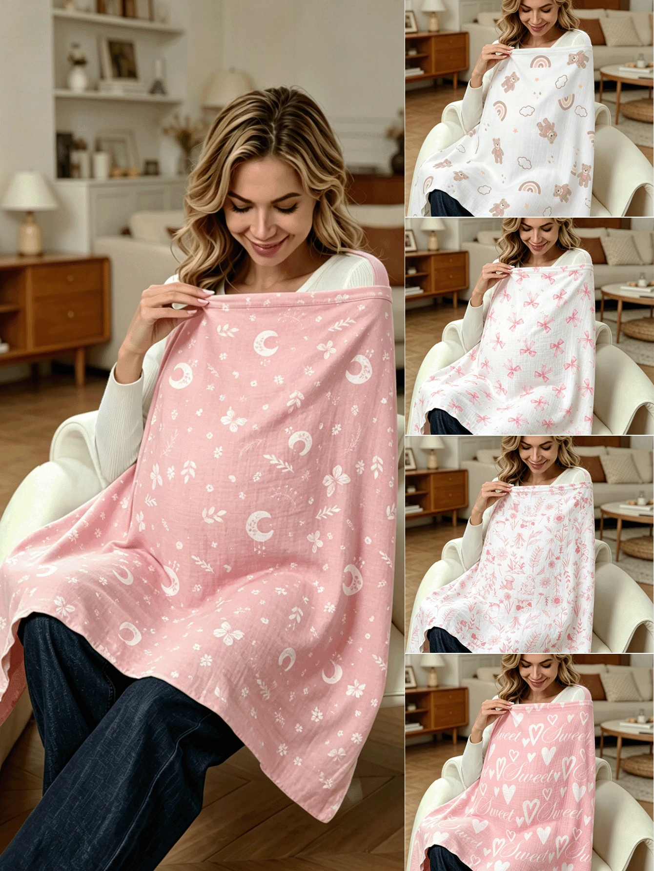 1pc All-Season Printed Nursing Cover, Soft And Comfortable For Newborn Feeding, Spring/Summer Car Seat Sun Shade, Multi-Function Baby Stroller Sun Canopy - Multicolor - View 1