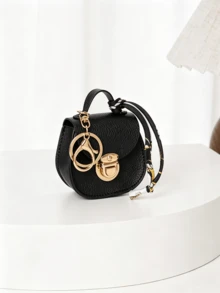 Mini Saddle Keychain Bag, Faux Leather Small Coin Purse With Random Color Scarf Decoration, Gold Lock Hardware, Small Storage Bag, Cute Handbag Charm, Suitable For Daily, Dating, Party Gifts, Multi-Color Mini Shoulder Bag Accessory - Multicolor - View 20