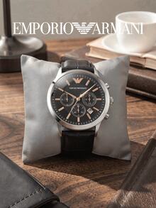 Armani AR11431 Men's Watch, Silver Round Case, Fashion Black Chronograph Dial, Personalized Accessory Suitable For Men's Business And Casual Styles - Black - View 2