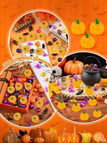50/20/10/1pc Cute Cartoon Mini Pumpkin Resin Flat Pendant, Cartoon Style Flat Resin Pumpkin Inlaid Charm, Glow-In-The-Dark Imitation Vegetable Decoration, Suitable For Halloween, Autumn Festival, DIY Jewelry, Hair Accessories Handmade - A - View 2