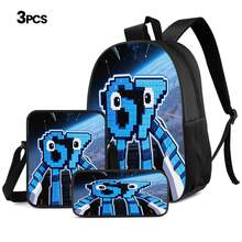 1PC/2PCS/3PCS Backpack, Shoulder Bag And Storage Bag, Blue Pixel Style Alien Creature Pattern With Starry Sky And Spaceship Background, Suitable For Office Workers Or Tech Enthusiasts For Daily Commute, Study And Travel - Printed Bag - View 12