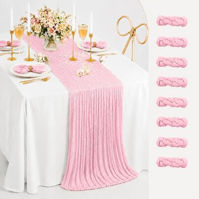 8 Pack Light Pink Cheesecloth Table Runner, Gauze Table Runner 6FT, Sheer Crinkled Boho Rustic Table Runner For Wedding Party, Baby Shower, Birthday, Bridal Shower, Thanksgiving, Friendsgiving, Engagement Party, Home Decor